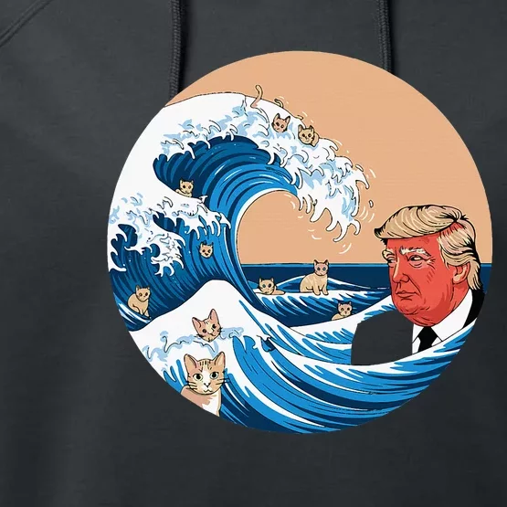 Kamala Merchandise Blue Cat Wave Trump Performance Fleece Hoodie