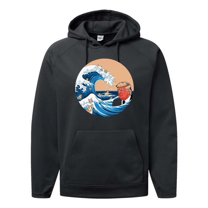 Kamala Merchandise Blue Cat Wave Trump Performance Fleece Hoodie