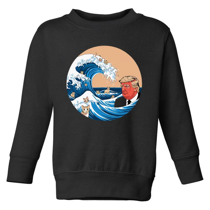 Kamala Merchandise Blue Cat Wave Trump Toddler Sweatshirt