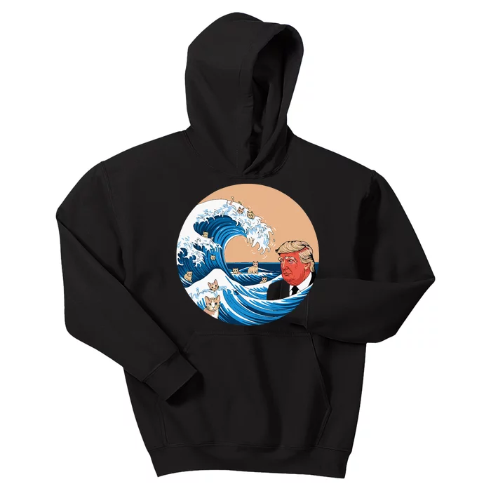 Kamala Merchandise Blue Cat Wave Trump Kids Hoodie