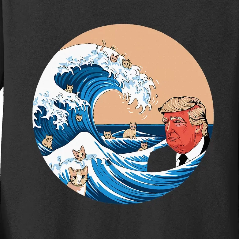 Kamala Merchandise Blue Cat Wave Trump Kids Long Sleeve Shirt