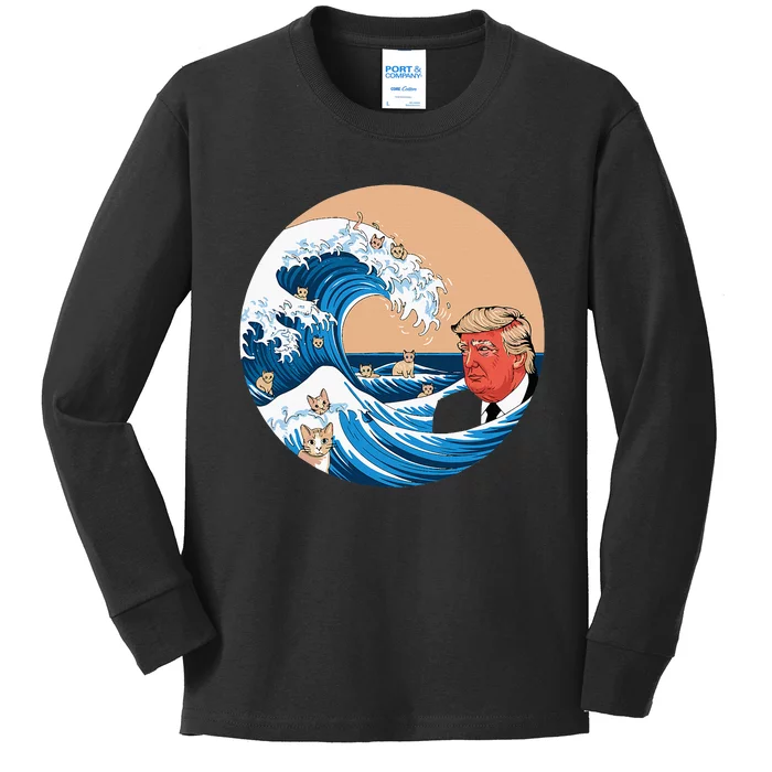 Kamala Merchandise Blue Cat Wave Trump Kids Long Sleeve Shirt