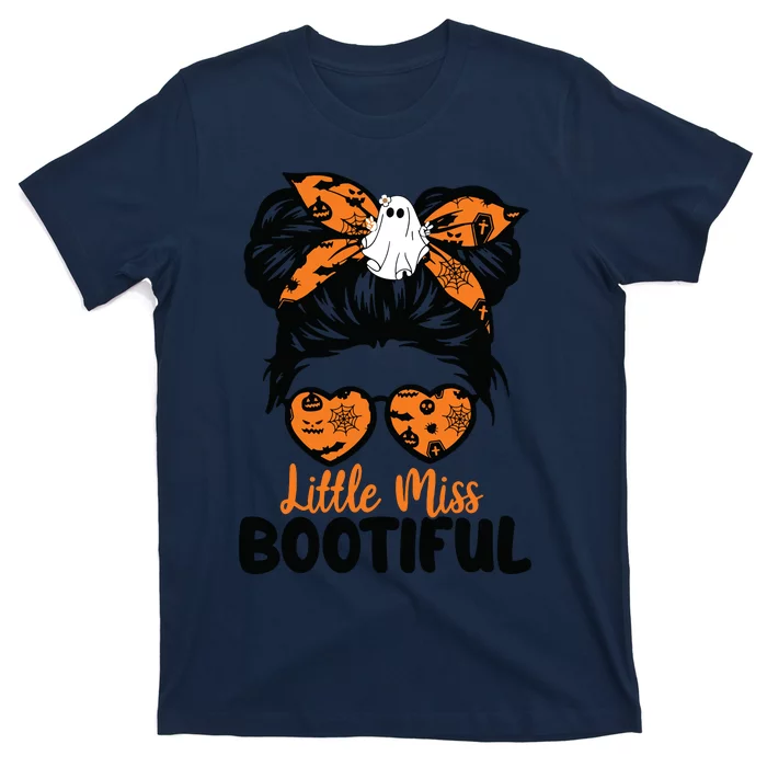 Kids Messy Bun Little Miss Bootiful Boo Halloween Costume Girls T-Shirt