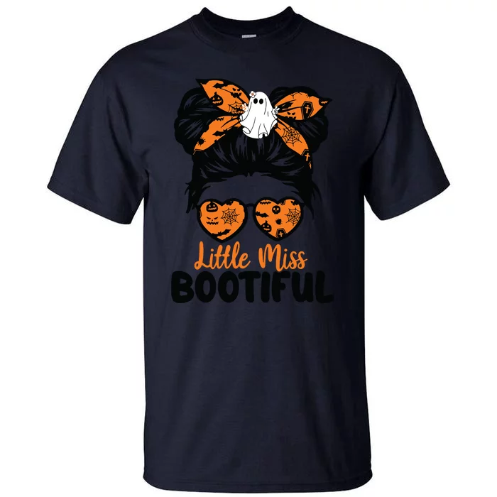 Kids Messy Bun Little Miss Bootiful Boo Halloween Costume Girls Tall T-Shirt