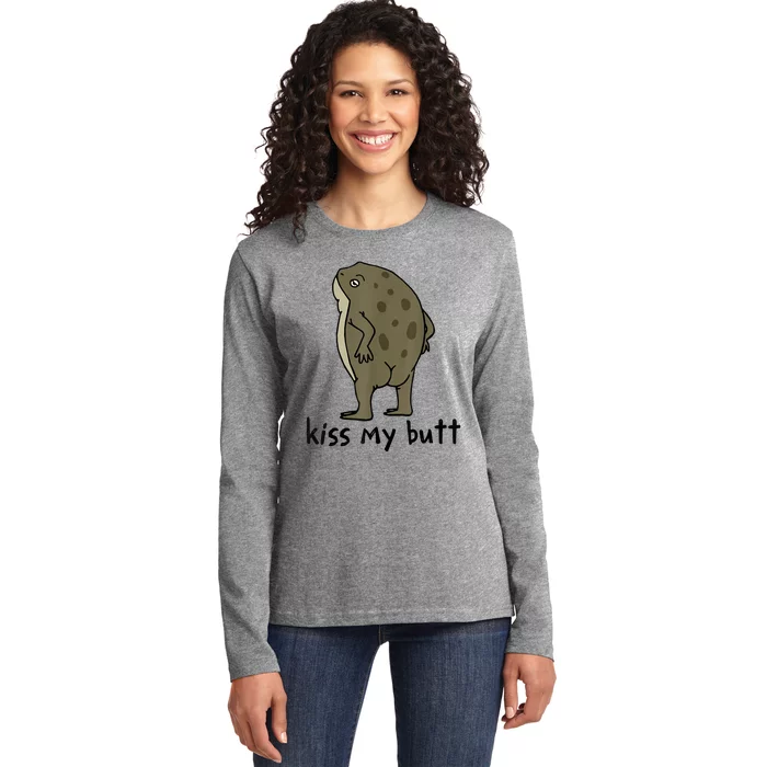 Kisss My Butt Green Frog Ladies Long Sleeve Shirt