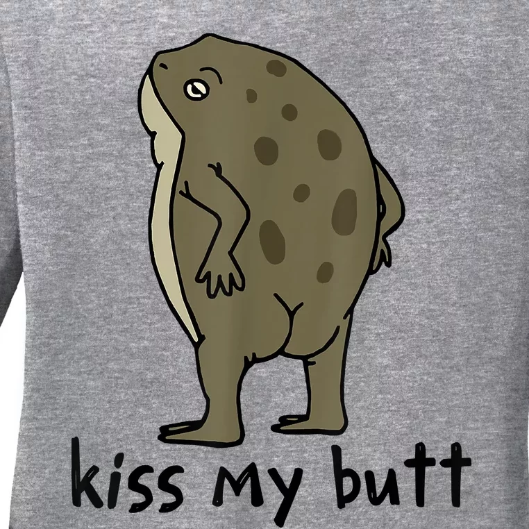 Kisss My Butt Green Frog Ladies Long Sleeve Shirt