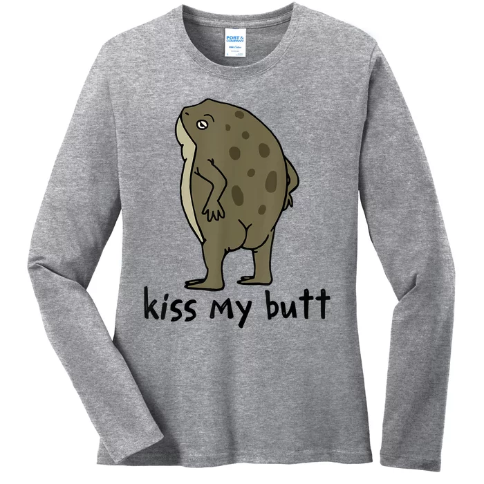 Kisss My Butt Green Frog Ladies Long Sleeve Shirt