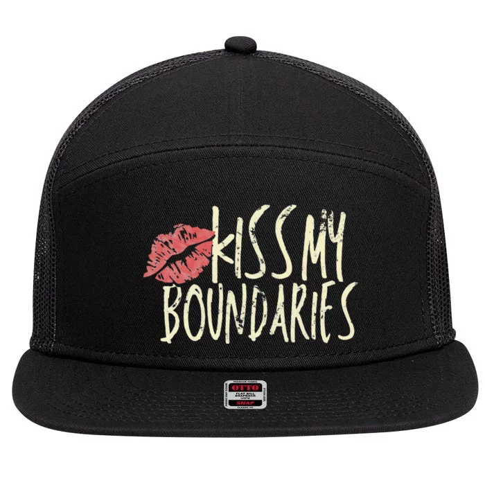 Kissing My Boundaries Red Lips White Quote 7 Panel Mesh Trucker Snapback Hat