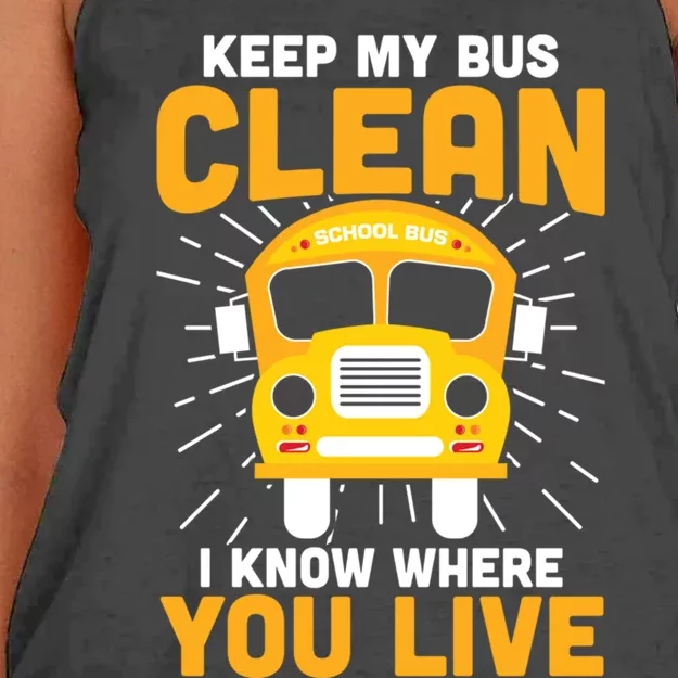 Keep My Bus Clean Funny School Bus Driver Great Gift Women's Knotted Racerback Tank