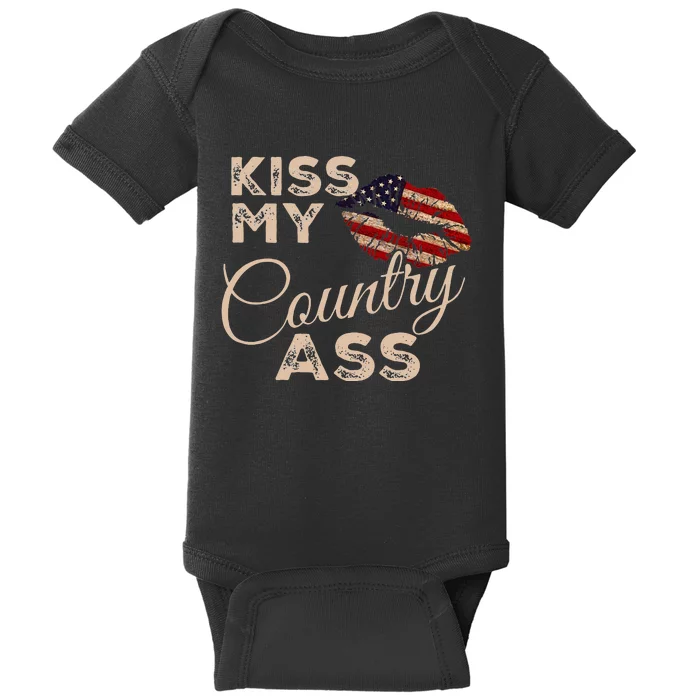 Kiss My Country Ass Patriotic Grunge Flag Lips Baby Bodysuit