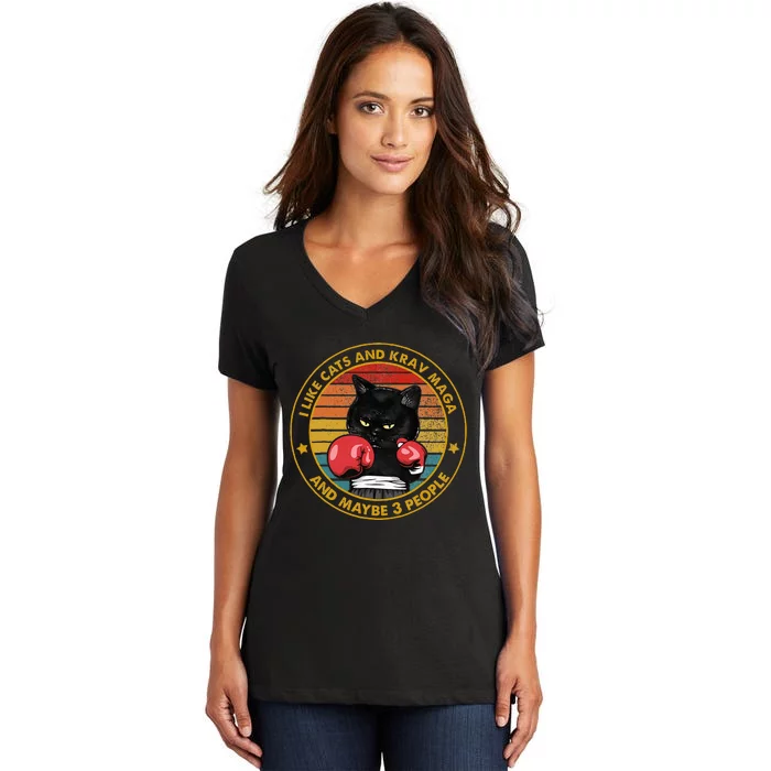 Krav Maga Cat Martial Arts Israel Defense Forces Women's V-Neck T-Shirt