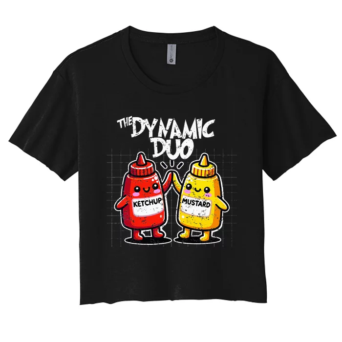 K.E.T..C.H.Up.. Mustard Dynamic Duo Best Friends Women's Crop Top Tee