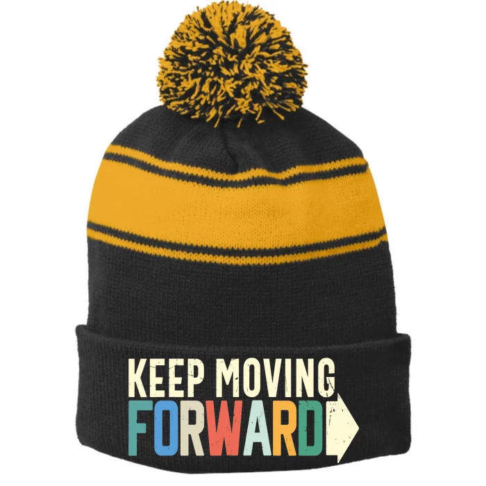 Keep Moving Forward Positive Motivational Inspiring Quote Stripe Pom Pom Beanie