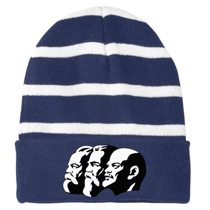 Karl Marx Friedrich Engels Vladimir Lenin Sovi8 Propaganda Striped Beanie with Solid Band