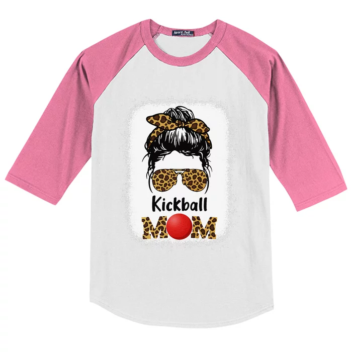 Kickball Mom Funny Leopard Cheetah Print Women Girl Kickball Kids Colorblock Raglan Jersey