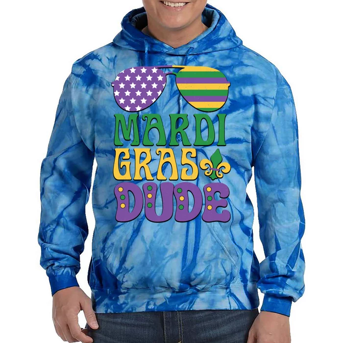 Kids Mardi Gras Dude Funny Vintage American Flag Sunglasses Gift Tie Dye Hoodie