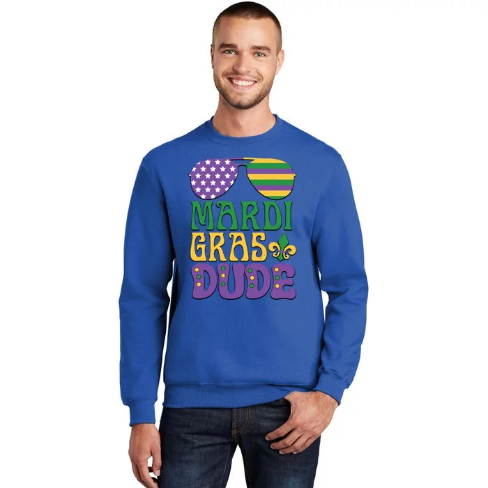 Kids Mardi Gras Dude Funny Vintage American Flag Sunglasses Gift Tall Sweatshirt