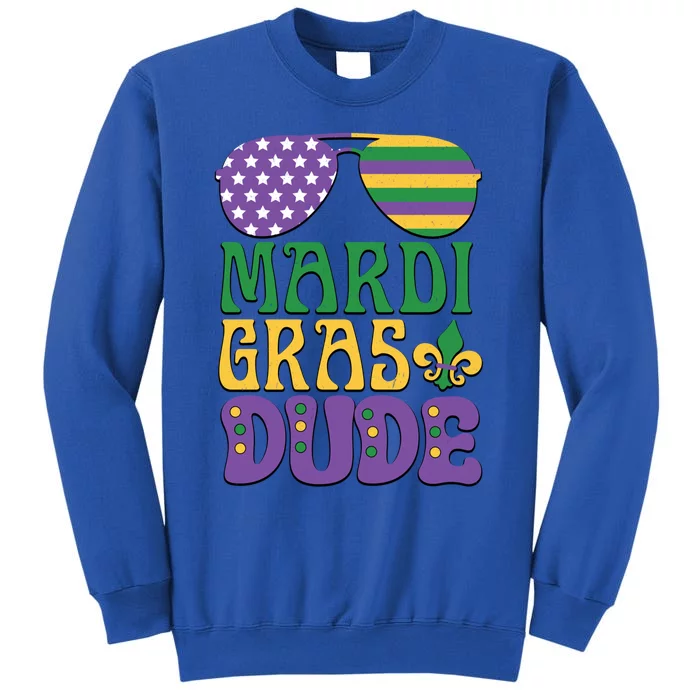 Kids Mardi Gras Dude Funny Vintage American Flag Sunglasses Gift Tall Sweatshirt