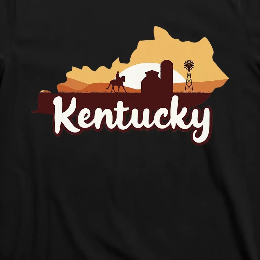 Kentucky Map Horse Riding Cow Barn Windmill Ky Souvenir T-Shirt