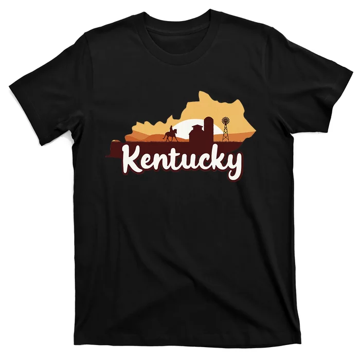 Kentucky Map Horse Riding Cow Barn Windmill Ky Souvenir T-Shirt