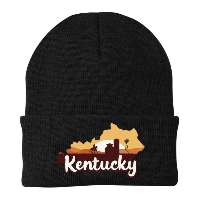 Kentucky Map Horse Riding Cow Barn Windmill Ky Souvenir Knit Cap Winter Beanie