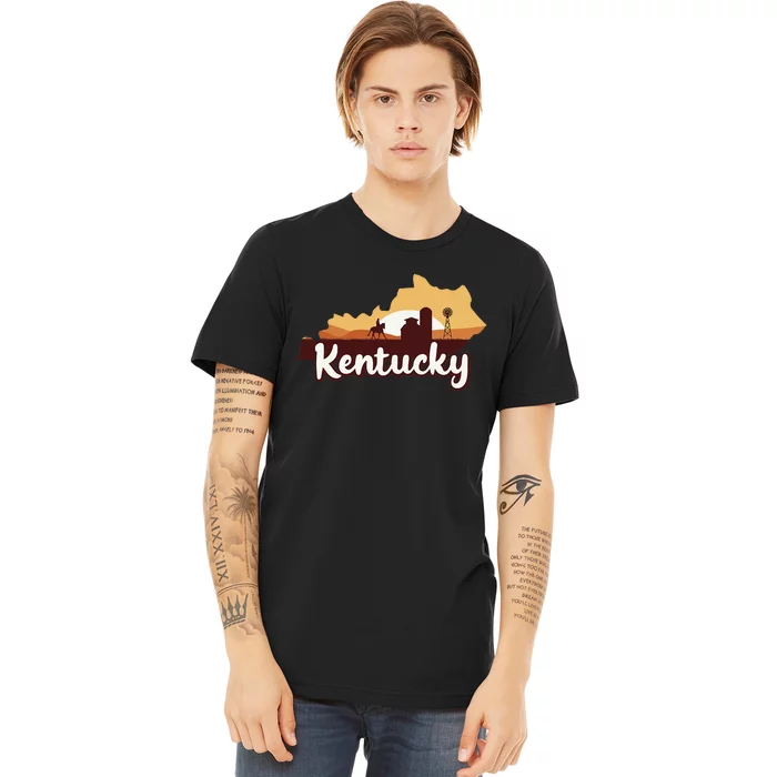 Kentucky Map Horse Riding Cow Barn Windmill Ky Souvenir Premium T-Shirt