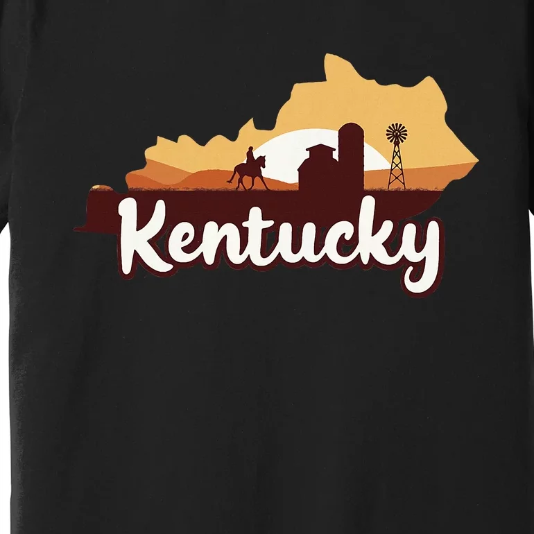 Kentucky Map Horse Riding Cow Barn Windmill Ky Souvenir Premium T-Shirt