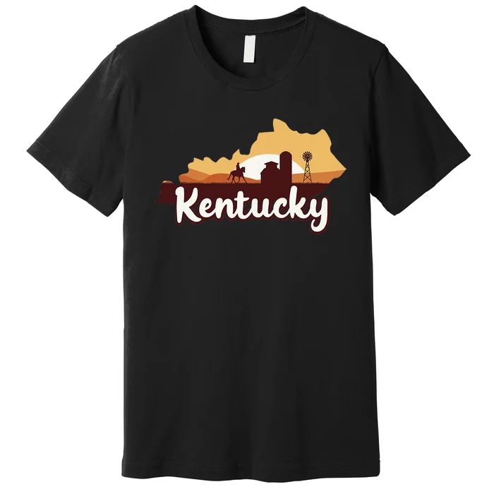 Kentucky Map Horse Riding Cow Barn Windmill Ky Souvenir Premium T-Shirt