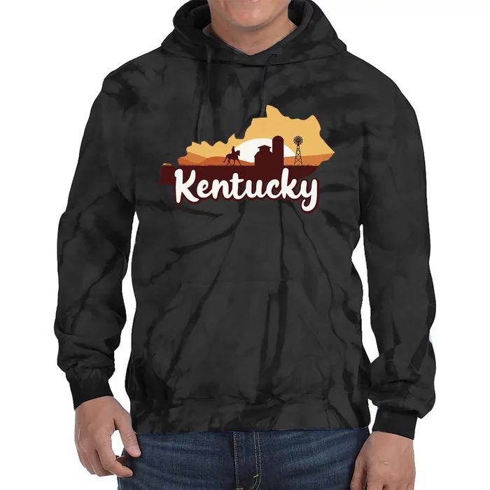 Kentucky Map Horse Riding Cow Barn Windmill Ky Souvenir Tie Dye Hoodie