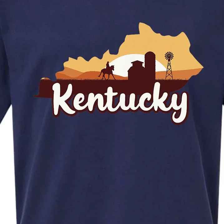 Kentucky Map Horse Riding Cow Barn Windmill Ky Souvenir Sueded Cloud Jersey T-Shirt