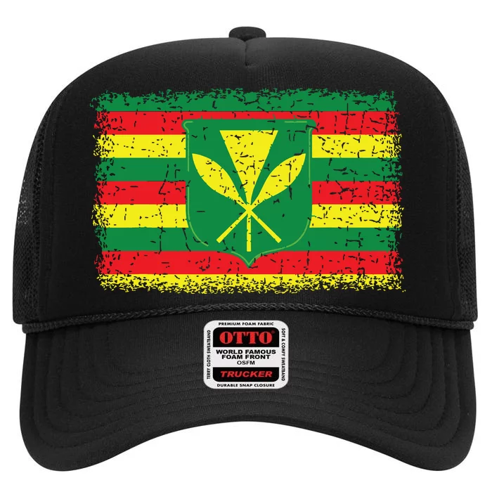 Kanaka Maoli Hawaiian Flag Pride Distressed Sovereign Gifts High Crown Mesh Trucker Hat