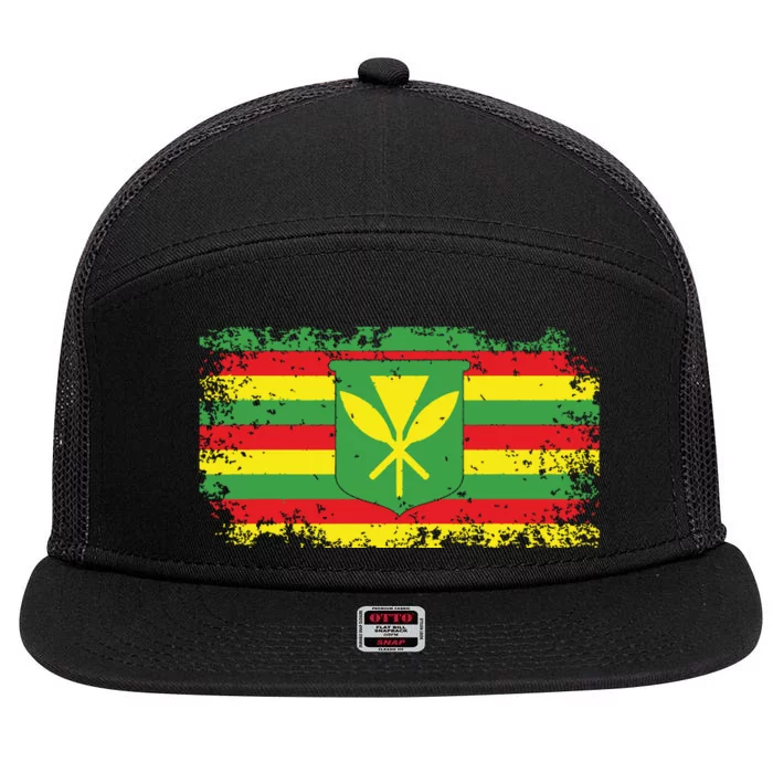 Kanaka Maoli Hawaiian Flag Pride Distressed Sovereign Gifts 7 Panel Mesh Trucker Snapback Hat