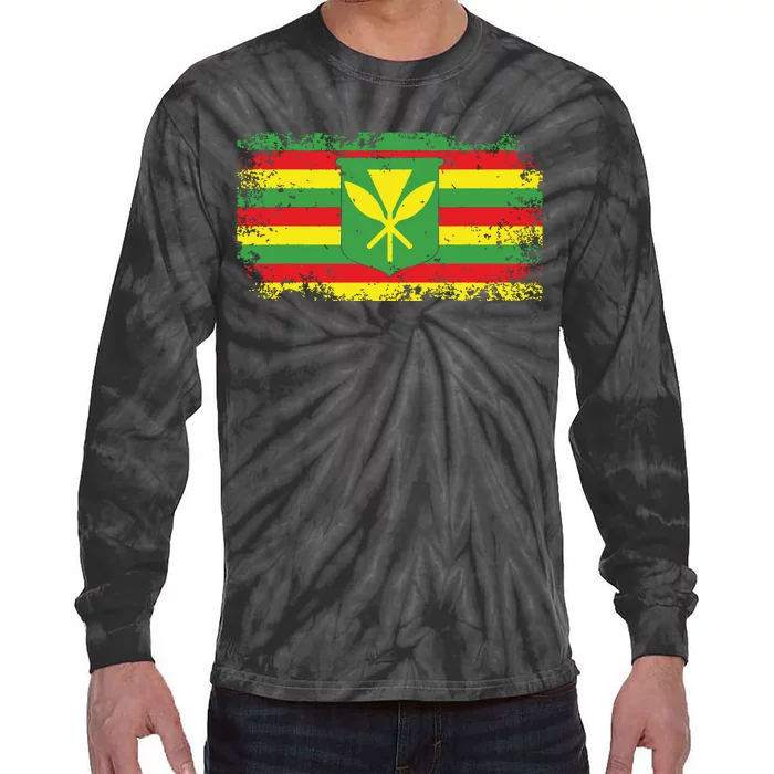 Kanaka Maoli Hawaiian Flag Pride Distressed Sovereign Gifts Tie-Dye Long Sleeve Shirt