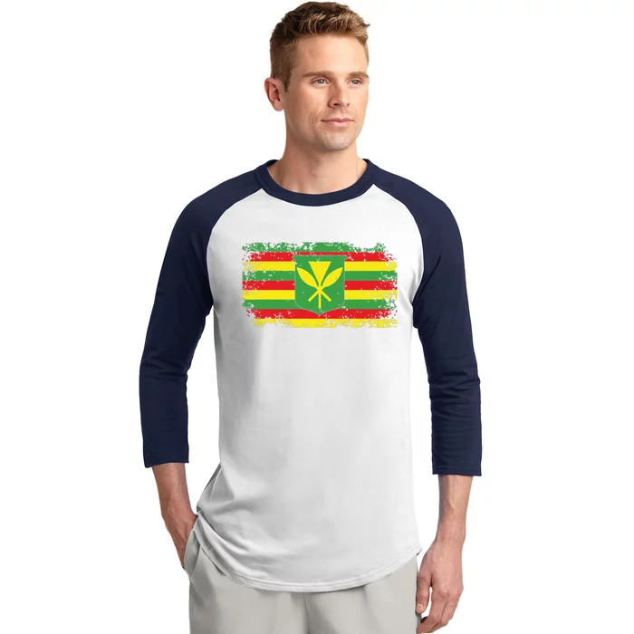 Kanaka Maoli Hawaiian Flag Pride Distressed Sovereign Gifts Baseball Sleeve Shirt