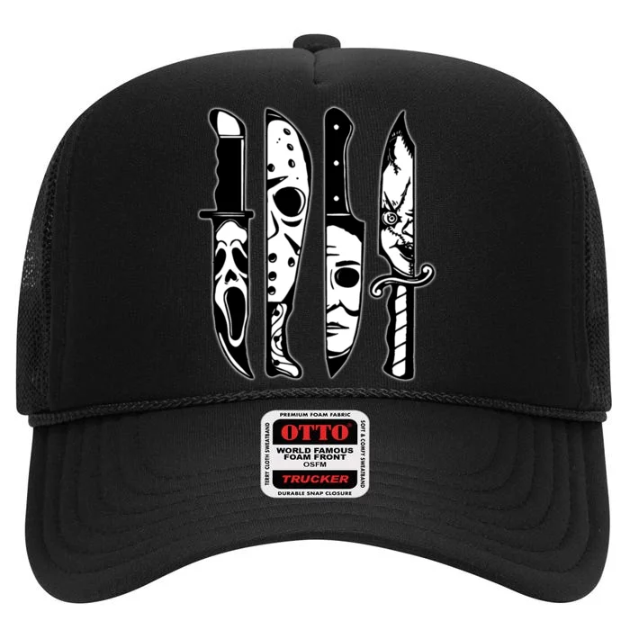 Knives Machete Horror Movies Halloween High Crown Mesh Trucker Hat