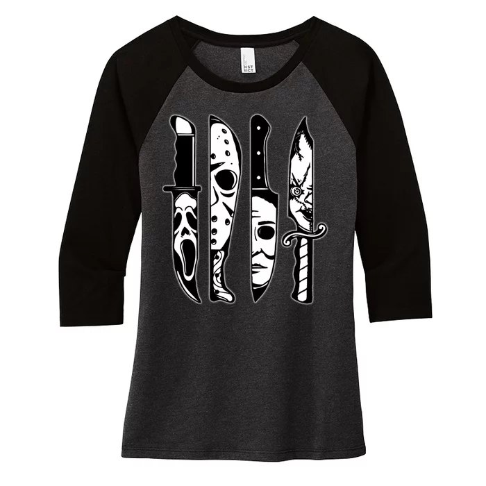 Knives Machete Horror Movies Halloween Women's Tri-Blend 3/4-Sleeve Raglan Shirt