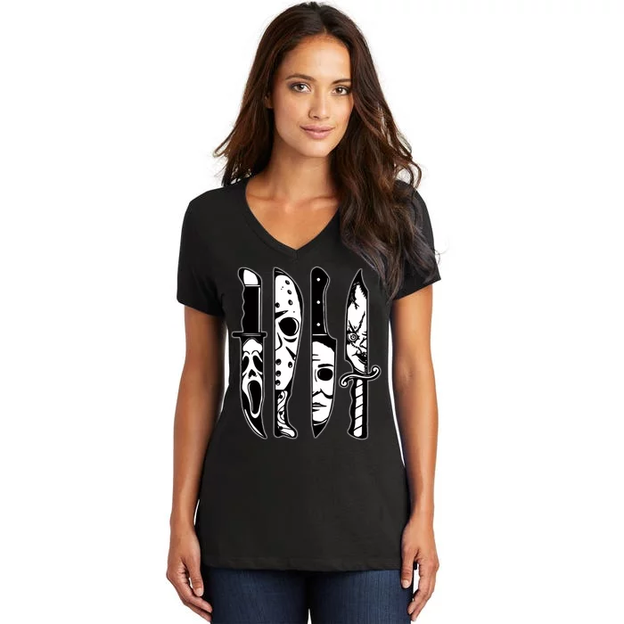 Knives Machete Horror Movies Halloween Women's V-Neck T-Shirt