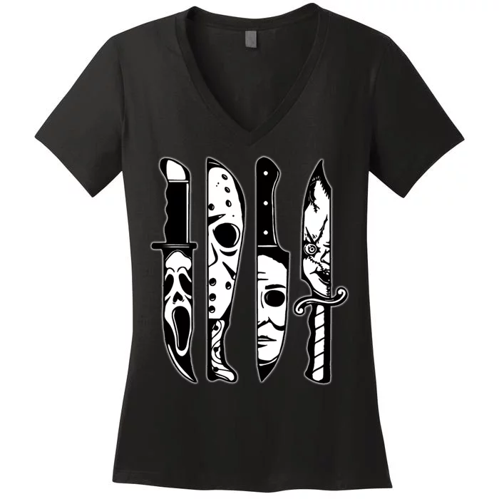 Knives Machete Horror Movies Halloween Women's V-Neck T-Shirt