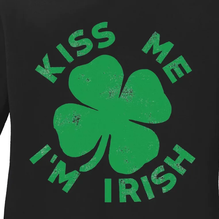 Kiss Me I'm Irish Funny Saint Patrick Day Ladies Long Sleeve Shirt