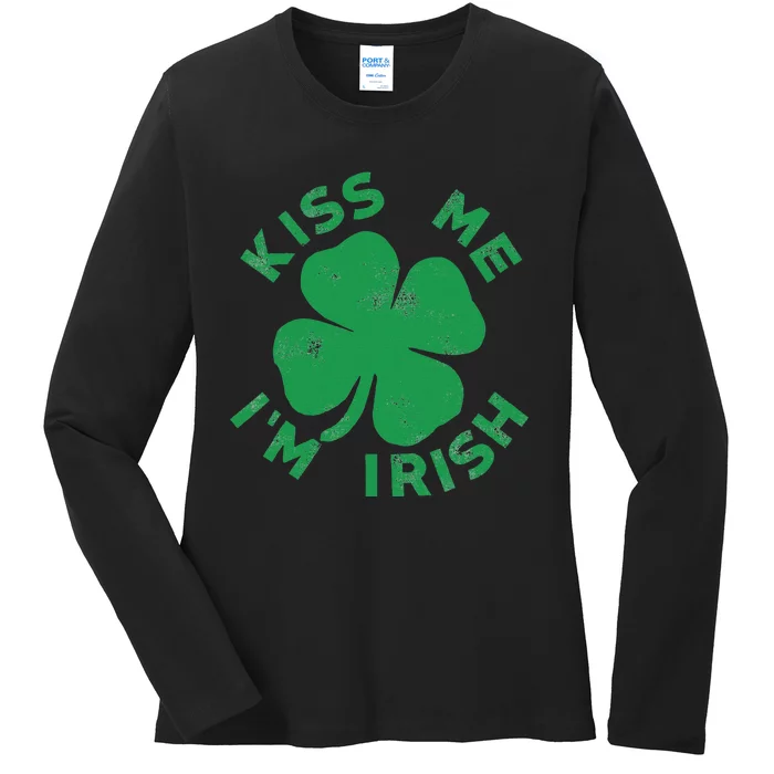 Kiss Me I'm Irish Funny Saint Patrick Day Ladies Long Sleeve Shirt