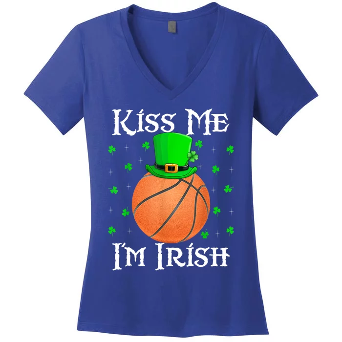 Kiss Me I'm Irish Leprechaun Hat Basketball St Patrick's Day Gift Women's V-Neck T-Shirt