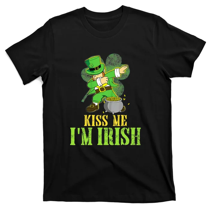 Kiss Me I'm Irish Dabbing Leprechaun Face St Patrick Day T-Shirt