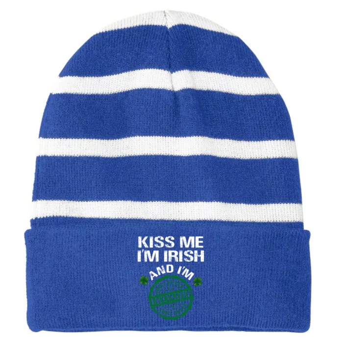 Kiss Me I'm Irish I Am Vaccinated Pro Vaccine Gift Striped Beanie with Solid Band