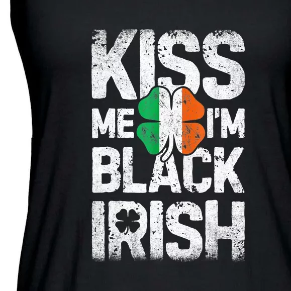 Kiss Mee I'm Black Irish St. Patricks Day Quote Ladies Essential Flowy Tank