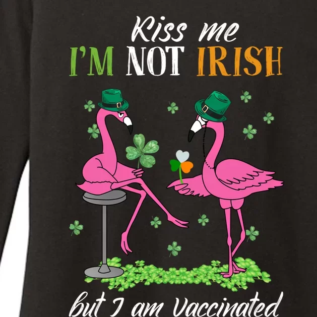 Kiss Me I'm Not Irish But I Am Vaccinated Flamingo Lover Gift Womens CVC Long Sleeve Shirt