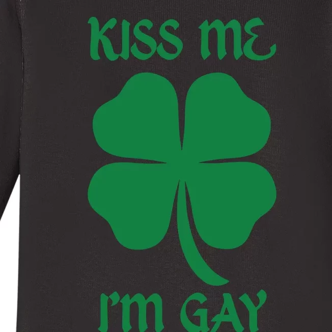 Kiss Me I’M Gay Four Leaf Clover Funny St Patricks Day Baby Long Sleeve Bodysuit