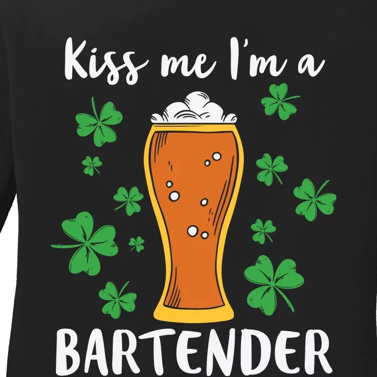 Kiss Me Im A Bartender Ladies Long Sleeve Shirt