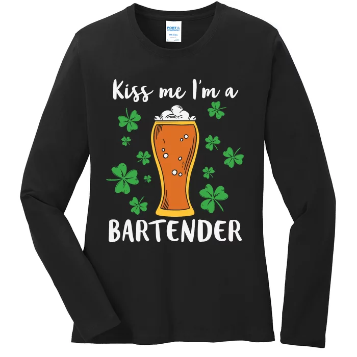 Kiss Me Im A Bartender Ladies Long Sleeve Shirt