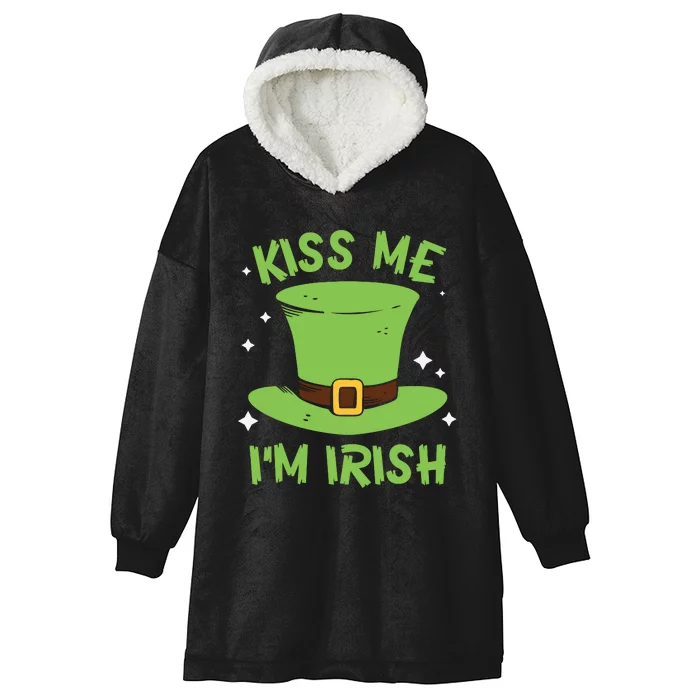 Kiss Me Im Irish Shamrock Hat Funny Gift Hooded Wearable Blanket