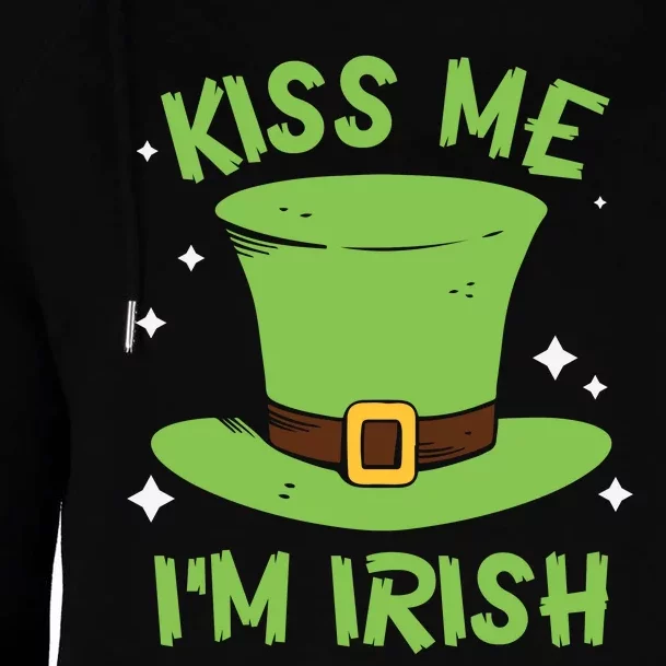 Kiss Me Im Irish Shamrock Hat Funny Gift Womens Funnel Neck Pullover Hood